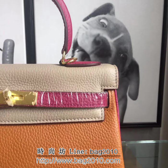 愛馬仕Hermes 頭層牛皮配色爆款凱莉包 時尚手提包 0AM1450